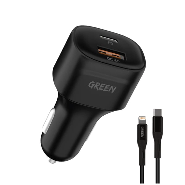 شارژر فندکی گرین لاین تایپ سی به لایتنینگ Dual Port Car Charger PD