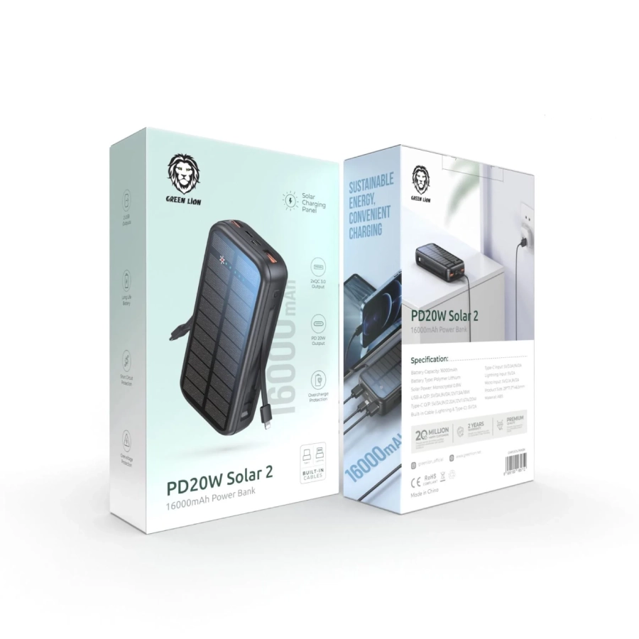 پاوربانک گرین لاین مدل PD2OW Solar 2 16000mAh