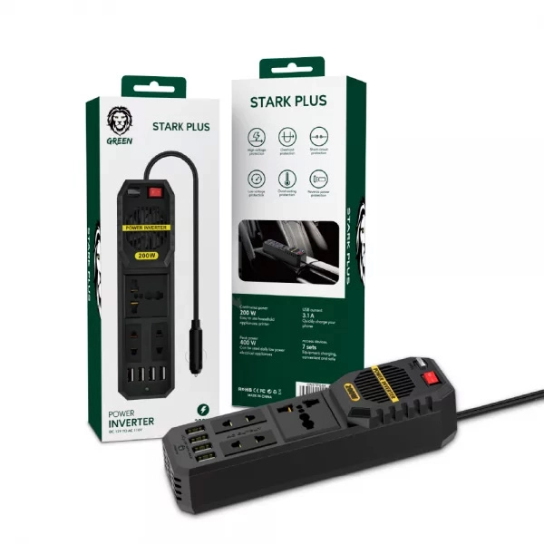 مبدل برق و شارژر خودرو گرین لاین Stark Plus Power Inverter 200W