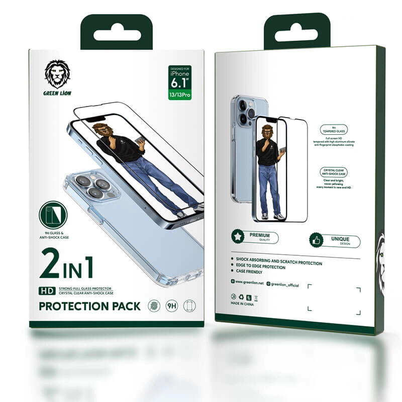 کاور قاب و گلس آیفون 13 گرین لاین 2in1 HD Protection Pack