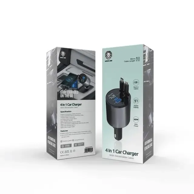 شارژر فندکی ۴ کاره گرین لاین 4In1 Car Charger Retractable Cable