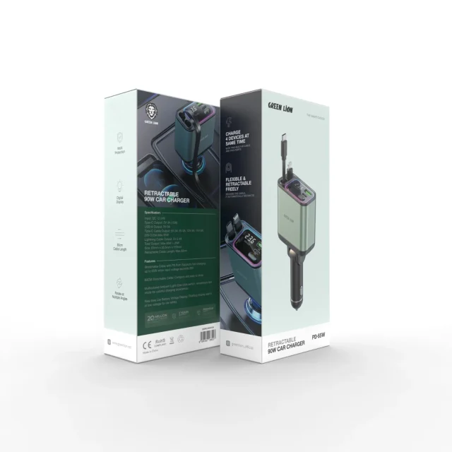 شارژر فندکی گرین لاین Retractable 90W Car Charger PD 65W_4