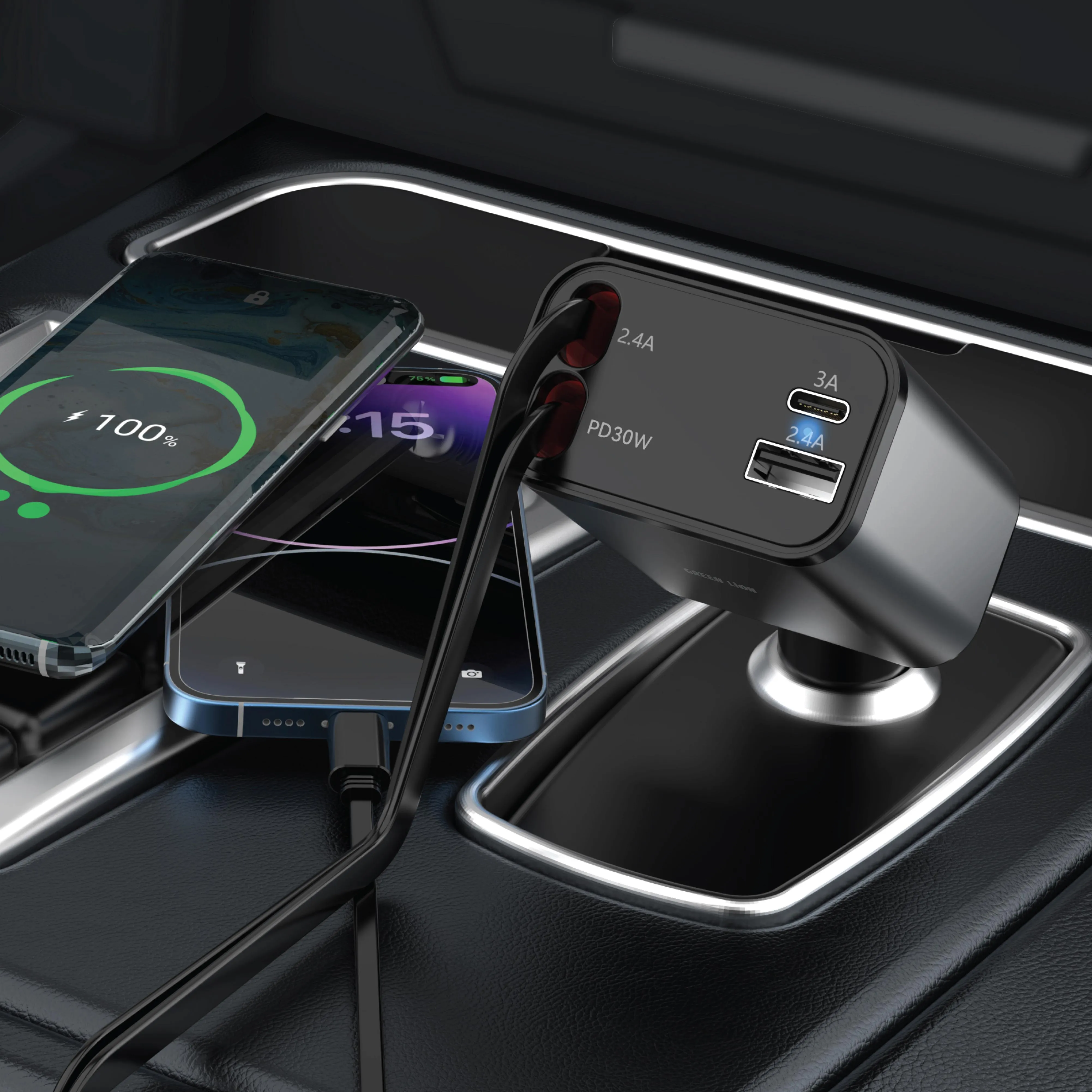 شارژر فندکی گرین لاین مدل Retractable 50W