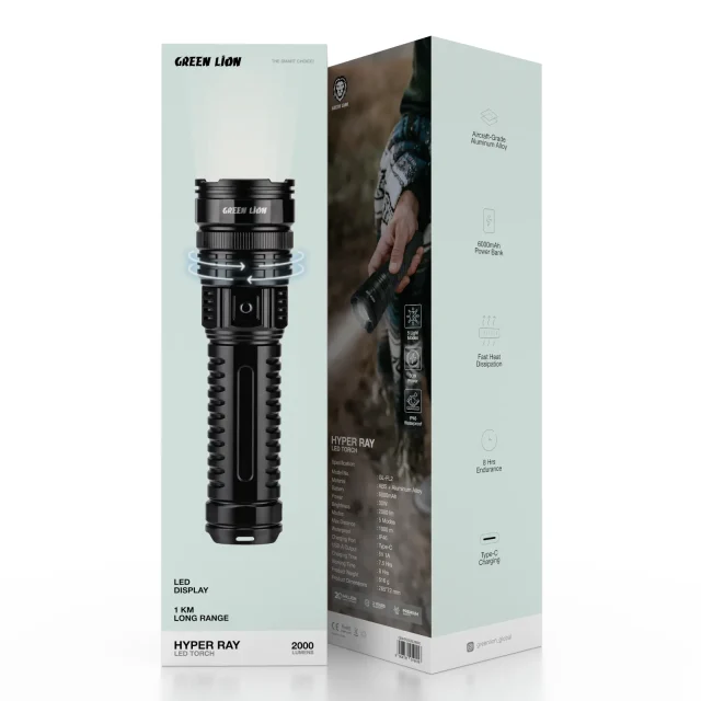 چراغ‌ قوه هایپر ری ۲۰۰۰ لومن گرین لاین Hyper Ray 2000LM