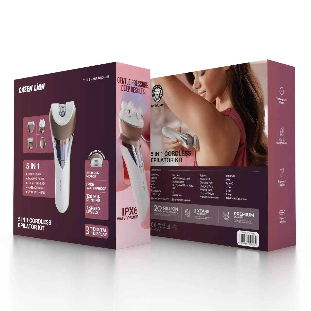 کیت اپیلاتور ۵ کاره بی‌سیم گرین لاین 5in-1 Cordless Epilator Kit