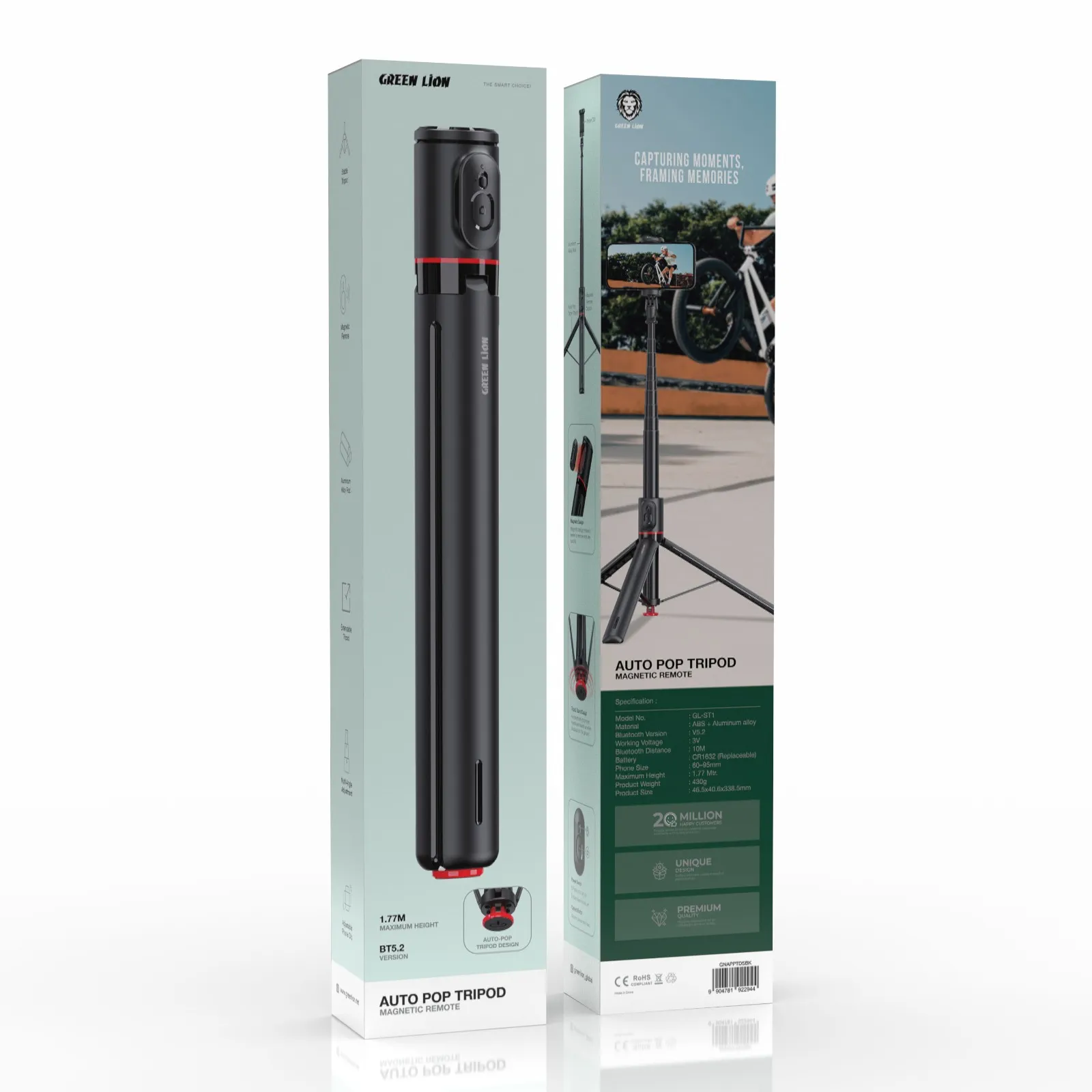 سه‌پایه مغناطیسی با ریموت و بازشوی خودکار گرین لاین Auto Pop Tripod Magnetic Remote