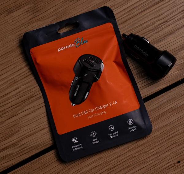 شارژر فندکی دو پورت USB پرودو | 12 وات 2.4 آمپر Porodo Blue Dual USB Car Charger