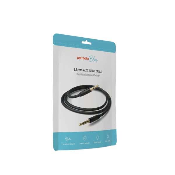 کابل AUX به AUX پرودو | 3.5 میلی‌متری, 1.2 متر Porodo Blue PVC AUX Audio Cable