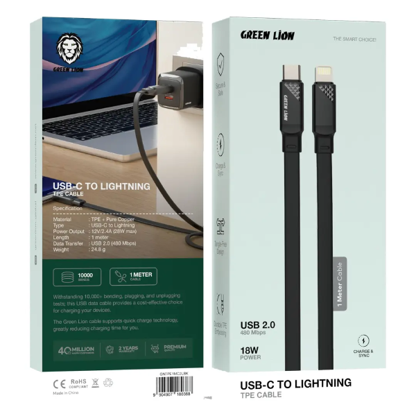 کابل تبدیل تایپ C به لایتنینگ گرین لاین Silicone Type C to Lightning TPE Cable