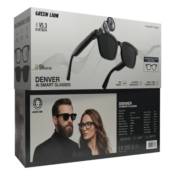عینک هوشمند دوربین‌دار دنور گرین لاین Denver AI Smart Camera Glasses
